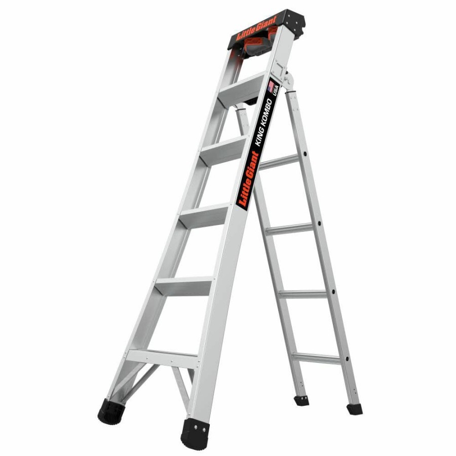 Ladders * | King Combo Professional, 6 Ansi Type Ia 300 Lb/136 Kg Rated, Aluminum 3-In-1 All-Access Combination Ladder With Rotating Wall Pad Accessory And Grip-N-Go Single-Hand Release Hinge Little Giant Safety Cheap