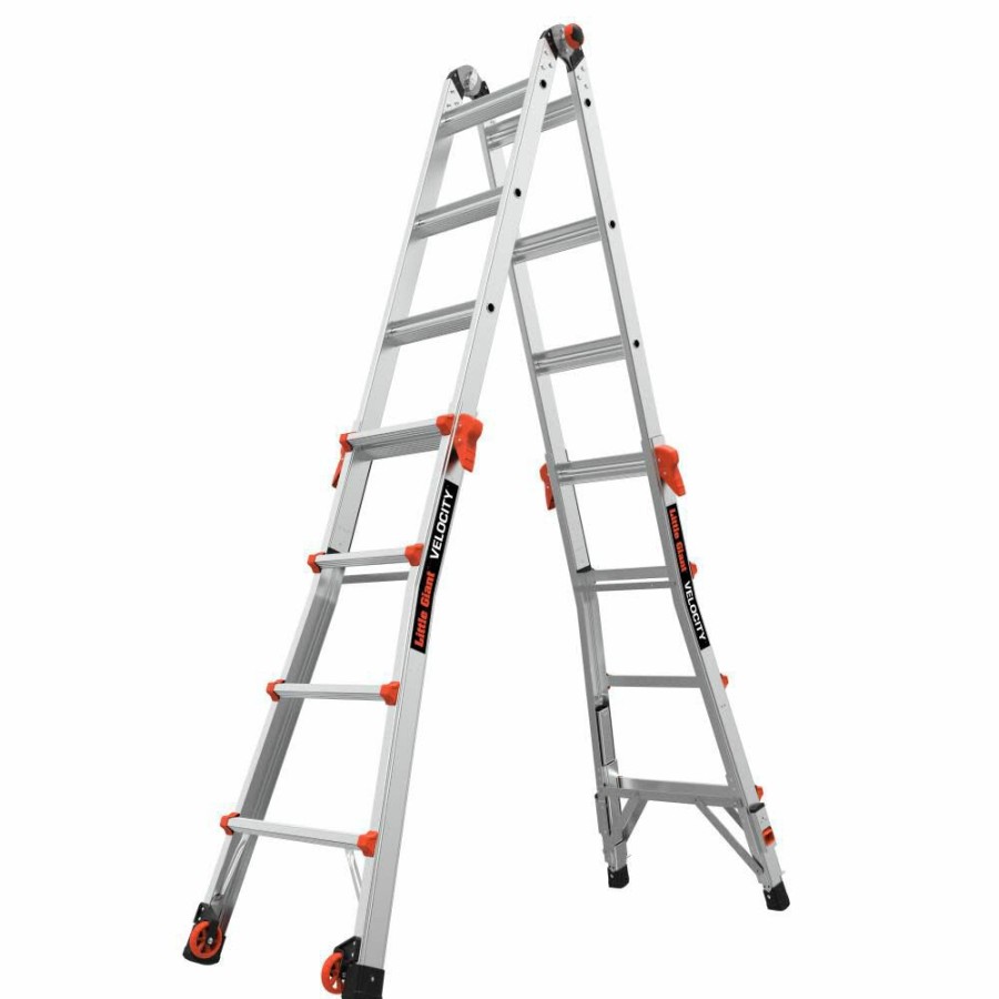 Ladders * | Velocity, Model 17 Ansi Type Ia 300 Lb Rated, Aluminum Articulated Extendable Ladder With Ratchet Levelers Little Giant Safety Classical Style