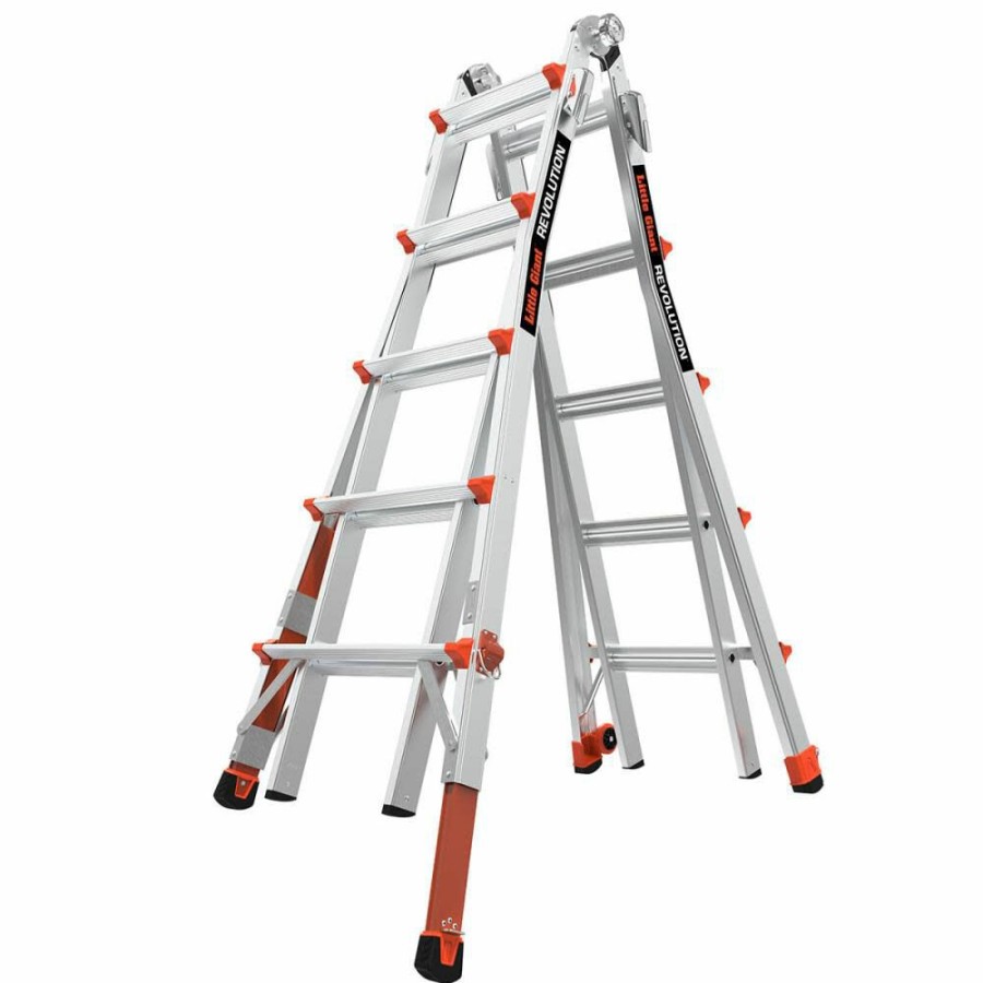 Ladders * | Revolution M22 Aluminum Type-1A 300Lb Telescoping Multi-Position Ladder With Ratchet Leg Leveler Little Giant Safety 100% Guarantee