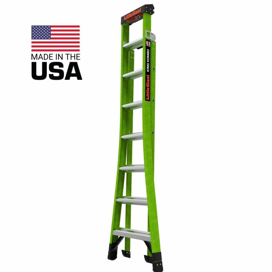 Ladders * | King Combo Professional, 8 Ansi Type Iaa 375 Lb/170 Kg Rated, Fiberglass 3-In-1 All-Access Combination Ladder With Rotating Wall Pad Accessory And Grip-N-Go Single-Hand Release Hinge Little Giant Safety Cut Price