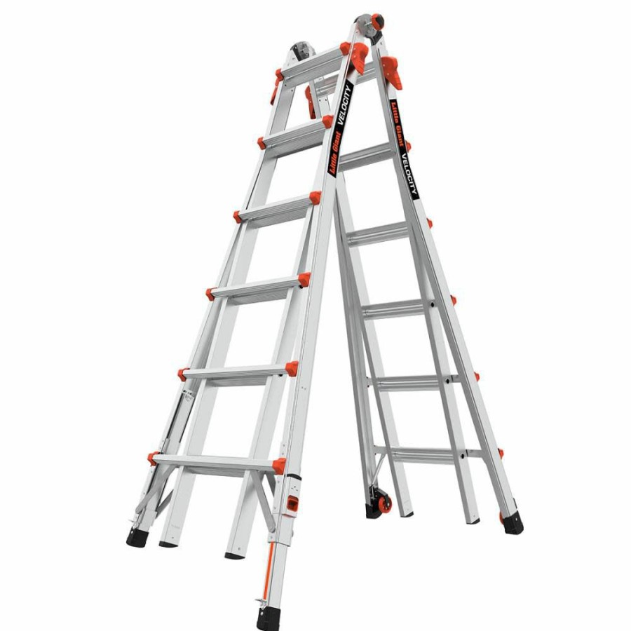 Ladders * | Velocity, Model 26 Ansi Type Ia 300 Lb Rated, Aluminum Articulated Extendable Ladder With Ratchet Levelers Little Giant Safety Cheap