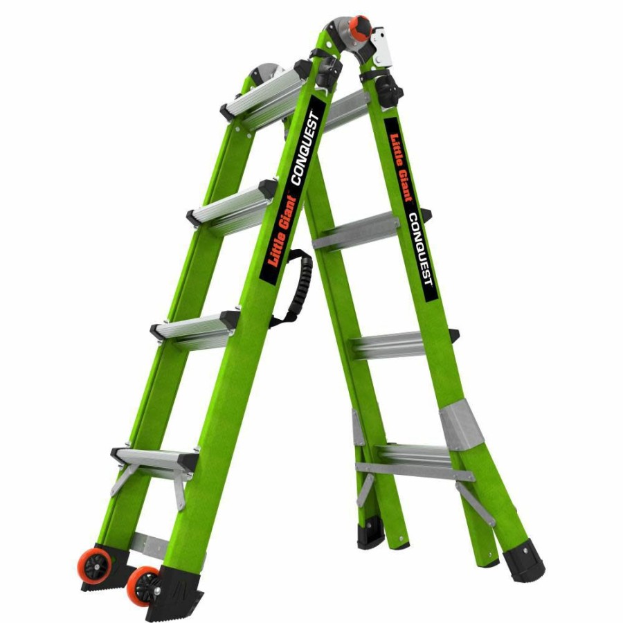 Ladders * | Conquest 2.0, Model 17 Ansi Type 1A 300 Lb Rated Fiberglass Articulated Extendable Ladder With Accessory Ports, Carry Handle, V-Bar And Tip & Glide Wheels Little Giant Safety Fashionable